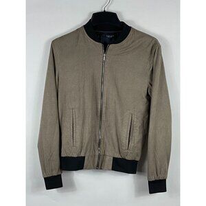 Zara Man Faux Suede Mesh Lined Full Zip Bomber Jacket Beige/Black F82